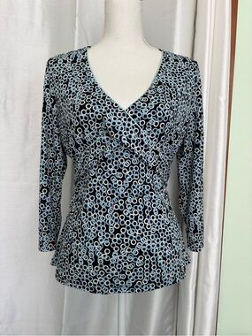 Womens Wrap-Style Top Large geometric print black light blue